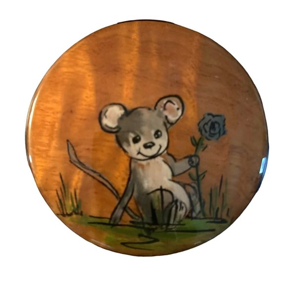 Vtg Hand Painted Wooden Wall Art 3pcs Connected Circles in Velvet Ribbon Mice - Picture 5 of 8